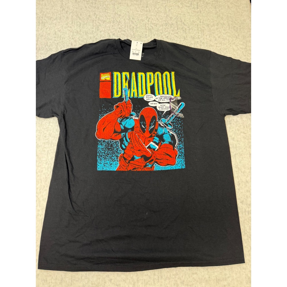 Marvel Deadpool Comic Graphic T-Shirt Mens XL Black Short Sleeve Crewneck New‎